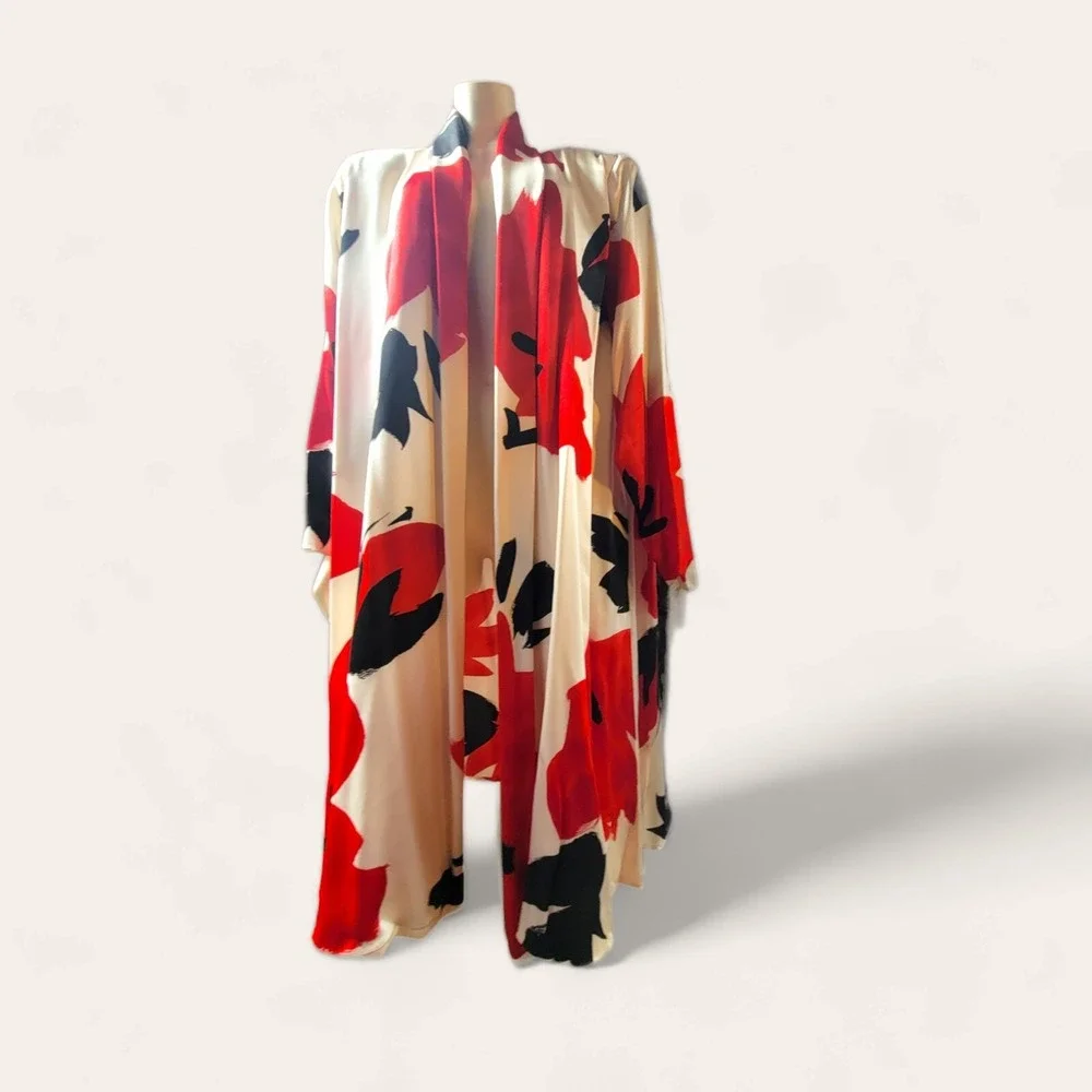 Vintage USA Pure SILK Voluminous Donna Karan Bold Floral Jacket Kimono Overpiece